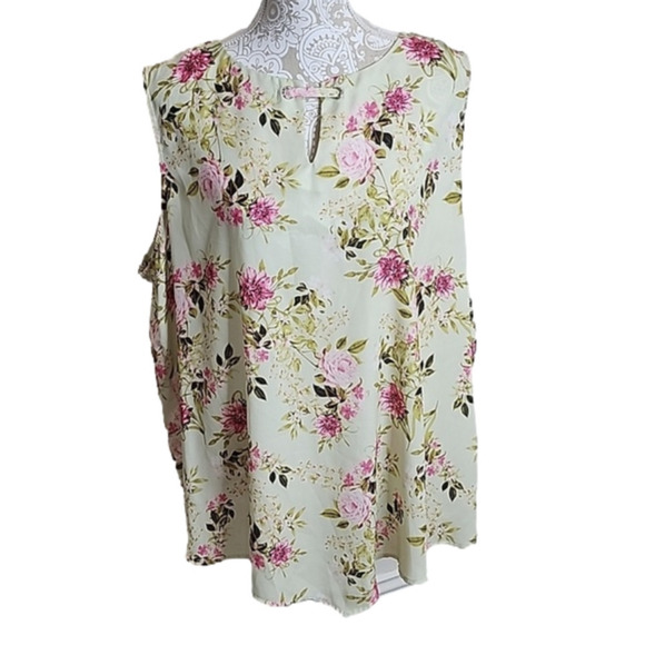 emaline Tops - Emaline light green  floral sleeveless top, size 2X